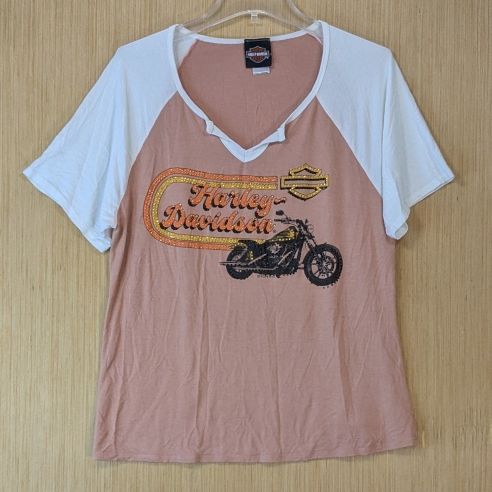 Harley Davidson Womens XL Rhinestone‎ Motorcycle Biker Raglan Graphic T-Shirt